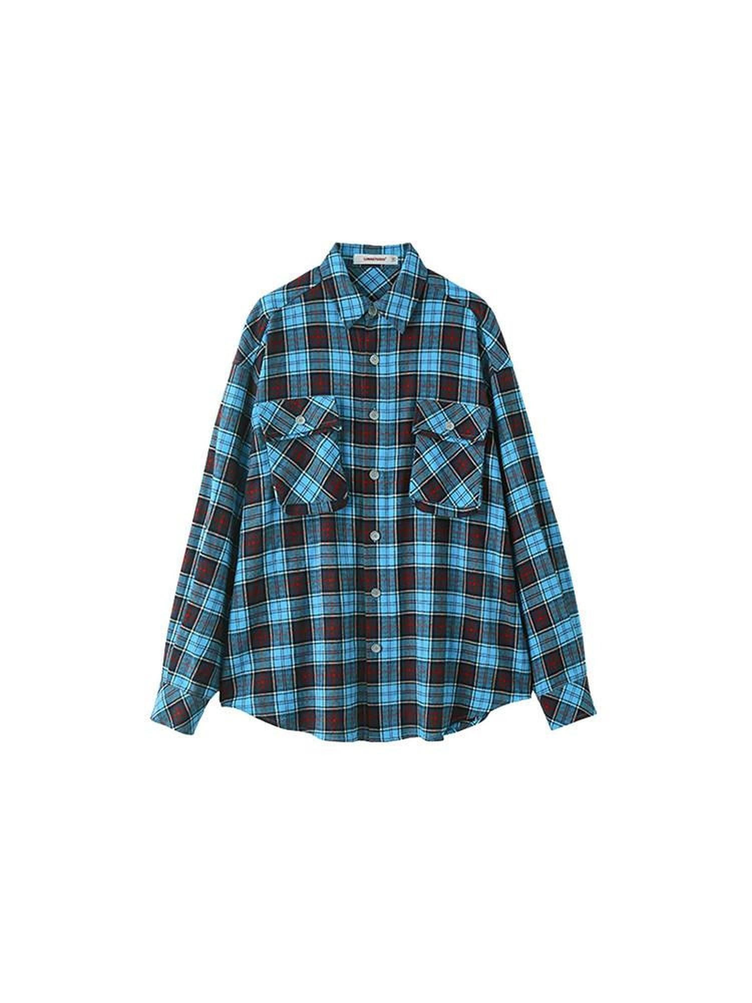 1JINN STUDIO Soft Brushed Shape Retaining Loose Casual Plaid Long Sleeve Women Shirts