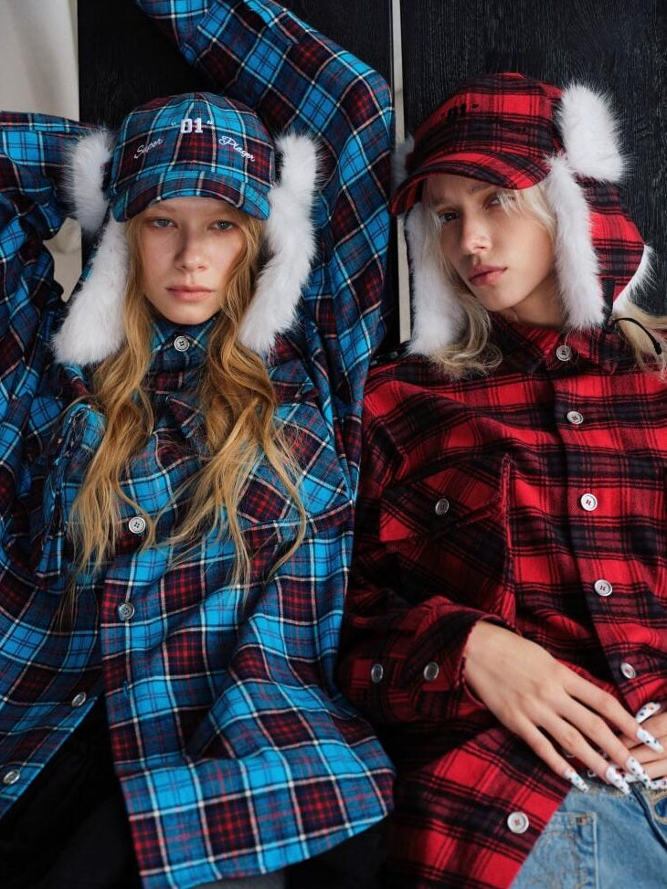 1JINN STUDIO Soft Brushed Shape Retaining Loose Casual Plaid Long Sleeve Women Shirts