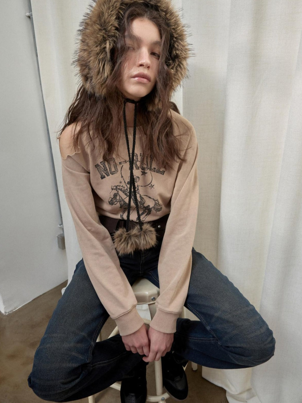 1JINN STUDIO Soft Cotton Blend Oversized Street Crewneck Pullover Women Loose Sweatshirt