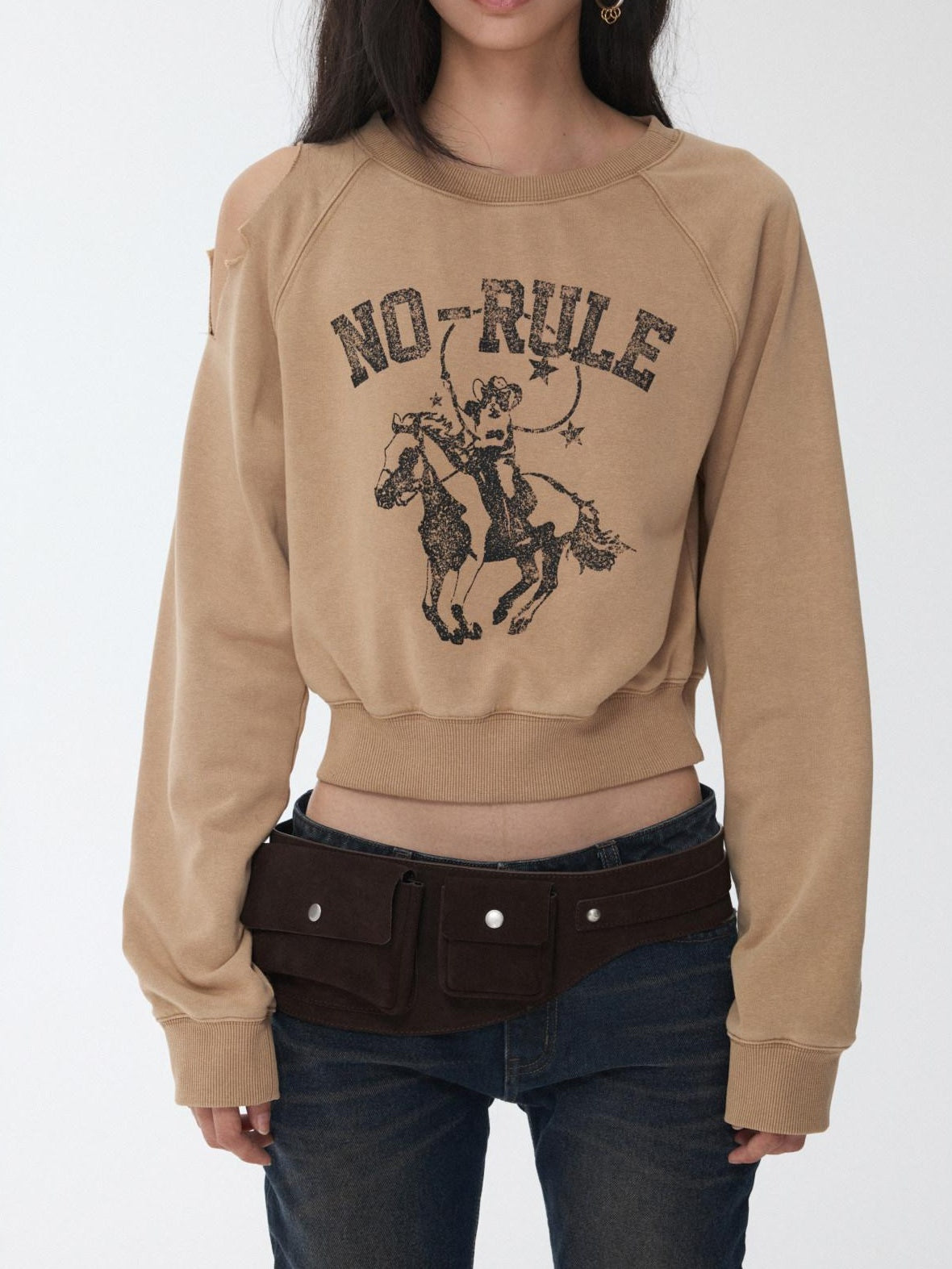 1JINN STUDIO Soft Cotton Blend Oversized Street Crewneck Pullover Women Loose Sweatshirt