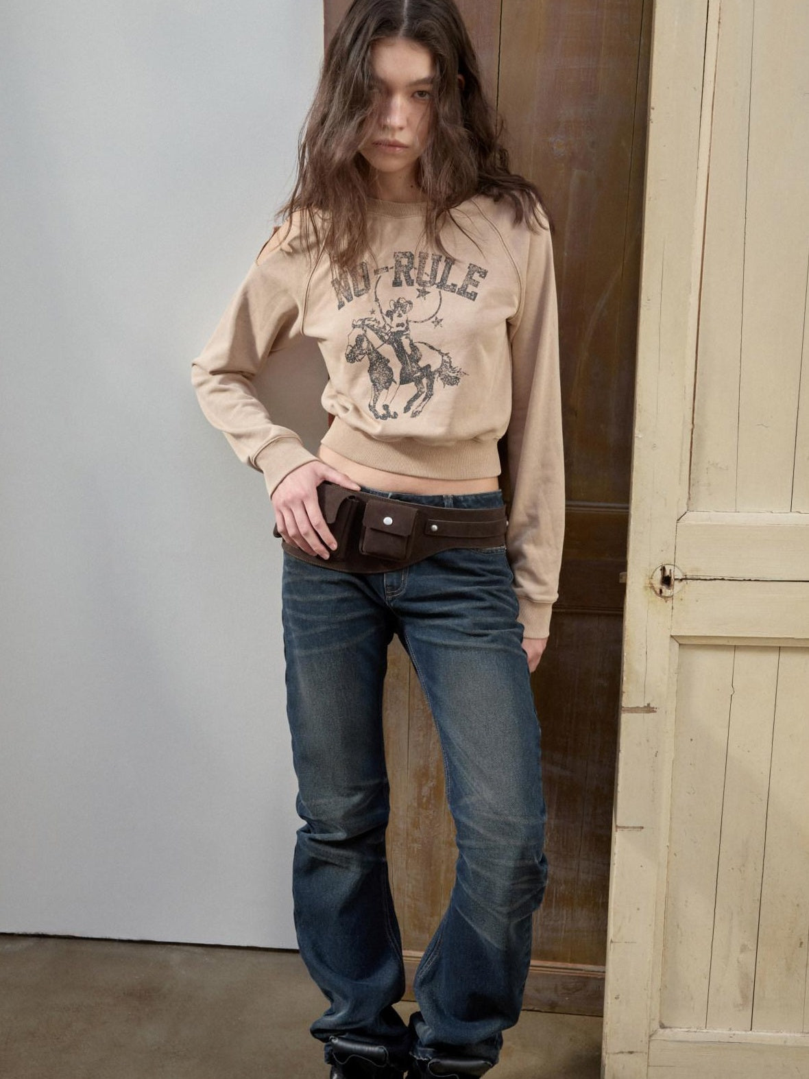 1JINN STUDIO Soft Cotton Blend Oversized Street Crewneck Pullover Women Loose Sweatshirt