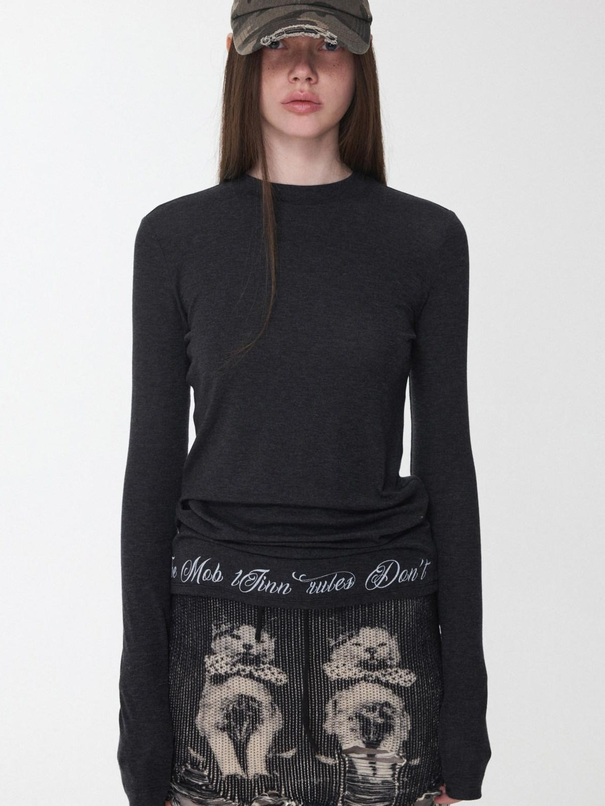 1JINN STUDIO Soft Cotton Blend Retro Drawstring Low Waist Bodycon Printed Black Mini Skirts