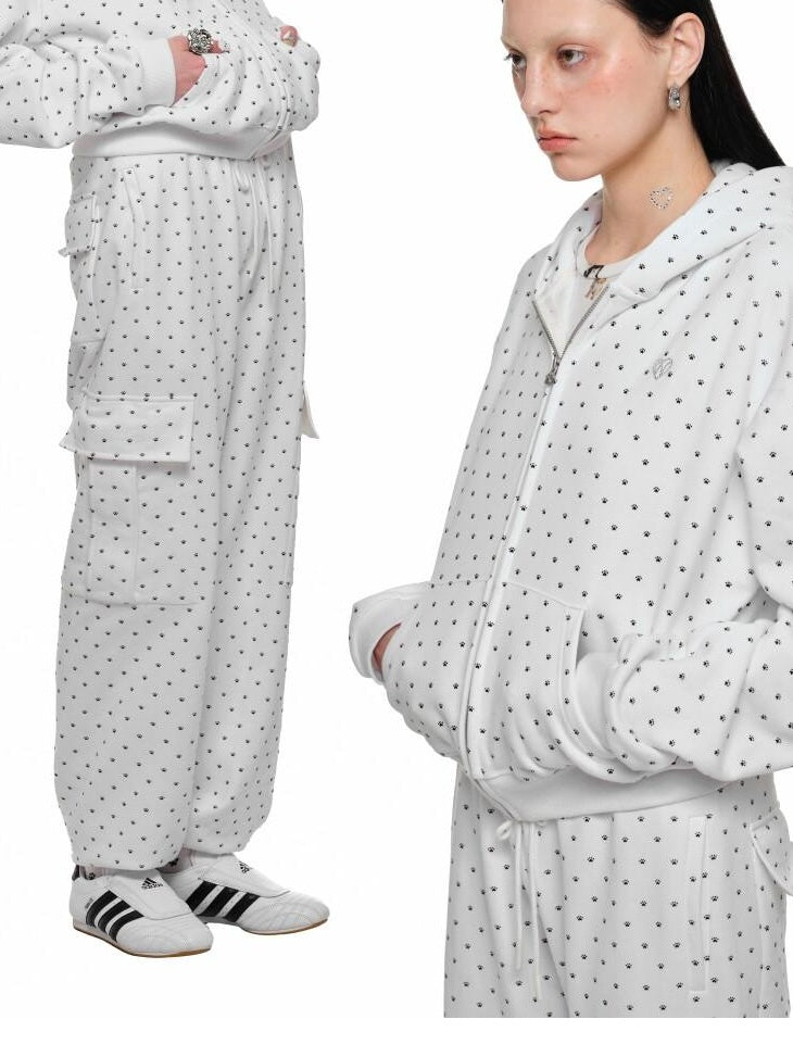 1JINN STUDIO Soft Cotton Blend Sweet Loose Fit Polka Dot Hooded Women Zip Hoodies