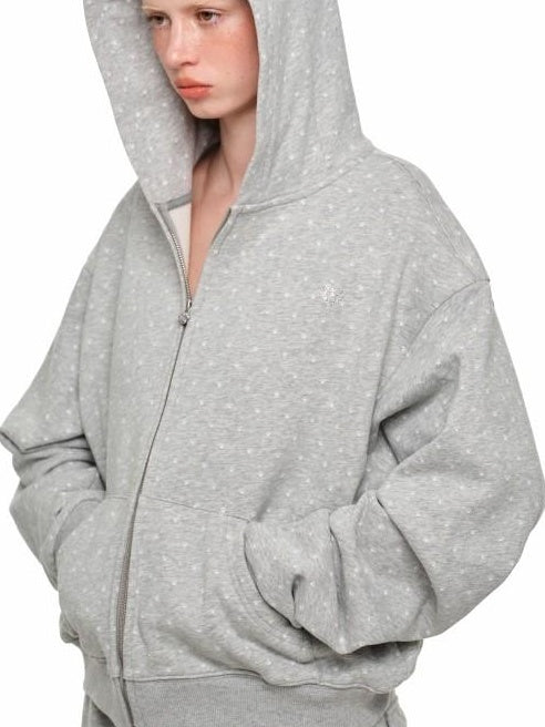 1JINN STUDIO Soft Cotton Blend Sweet Loose Fit Polka Dot Hooded Women Zip Hoodies