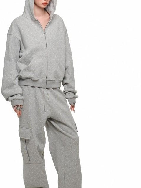 1JINN STUDIO Soft Cotton Blend Sweet Loose Fit Polka Dot Hooded Women Zip Hoodies