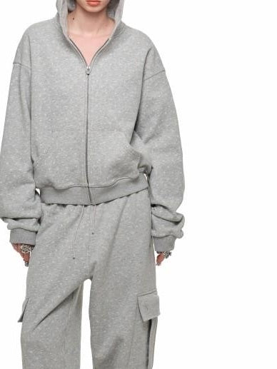 1JINN STUDIO Soft Cotton Blend Sweet Loose Fit Polka Dot Hooded Women Zip Hoodies