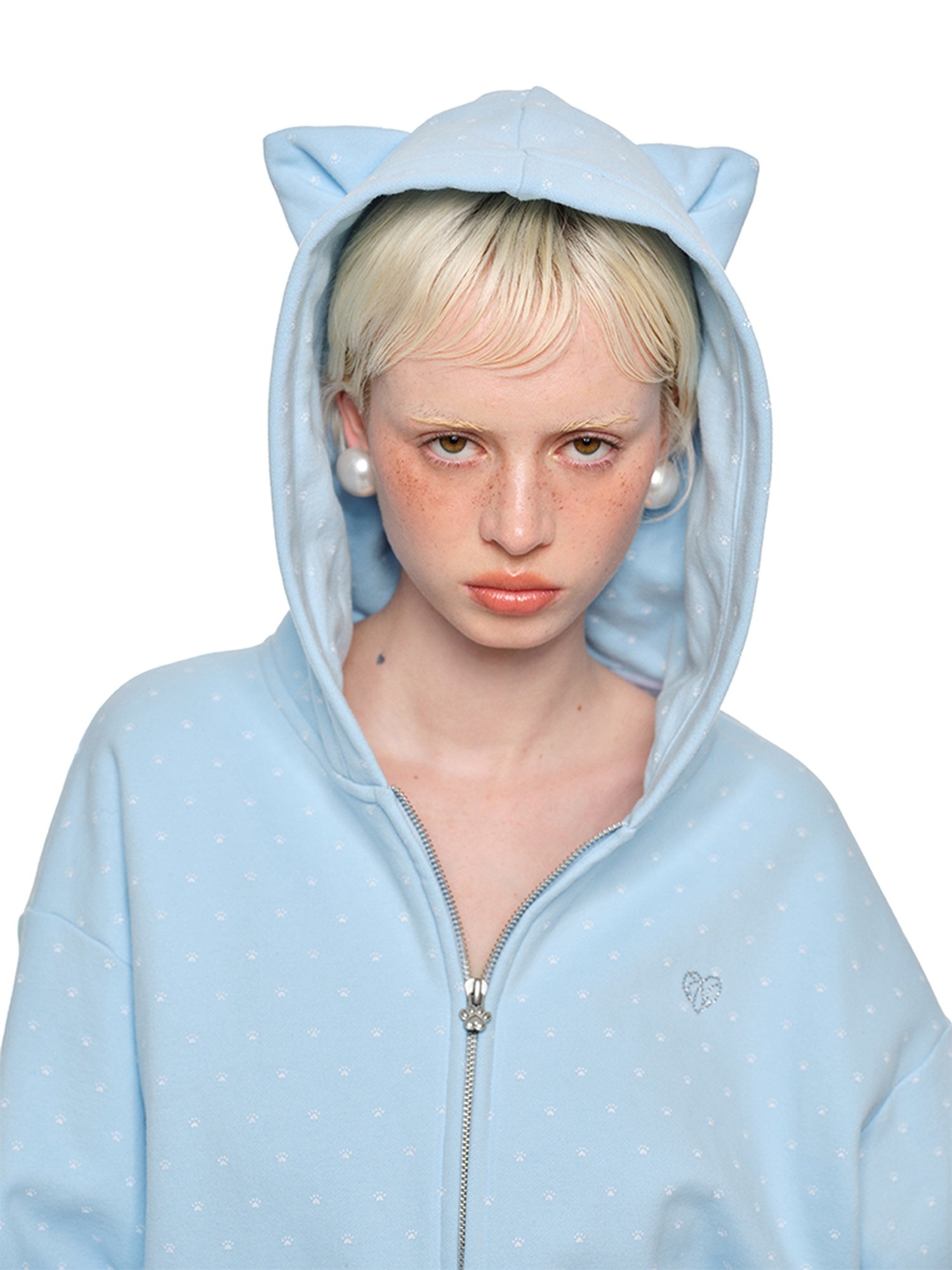 1JINN STUDIO Soft Cotton Blend Sweet Loose Fit Polka Dot Hooded Women Zip Hoodies