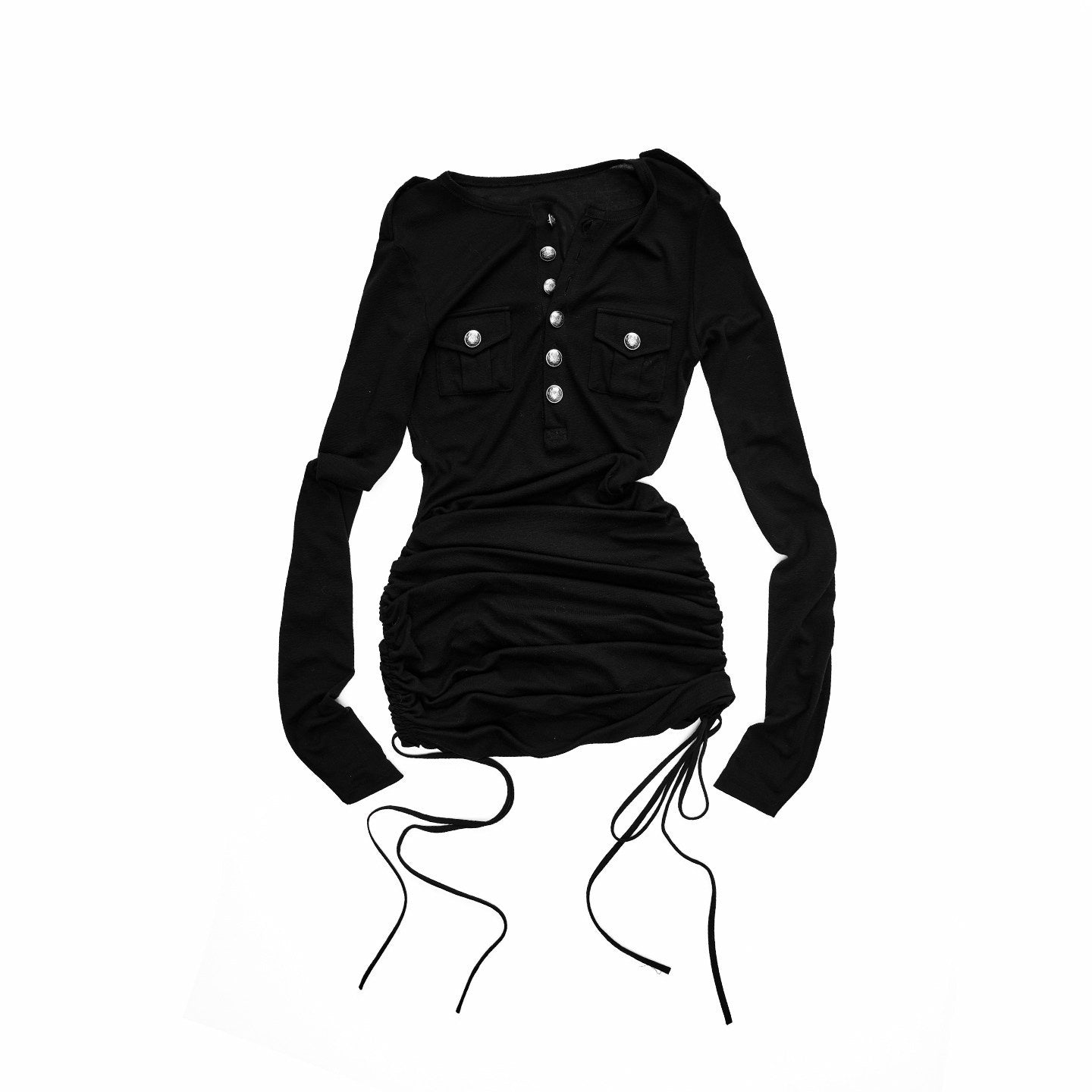 1JINN_STUDIO_Soft_Lyocell_Knit_Slim_Long_Sleeve_Short_Button_Pocket_Casual_Women_Mini_Dresses_MISSTT