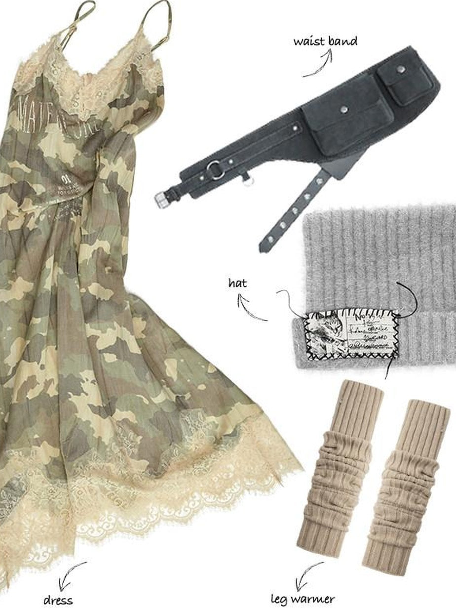 1JINN STUDIO Soft Lyocell Strappy V-neck O Silhouette Casual Camouflage Print Midi Dresses