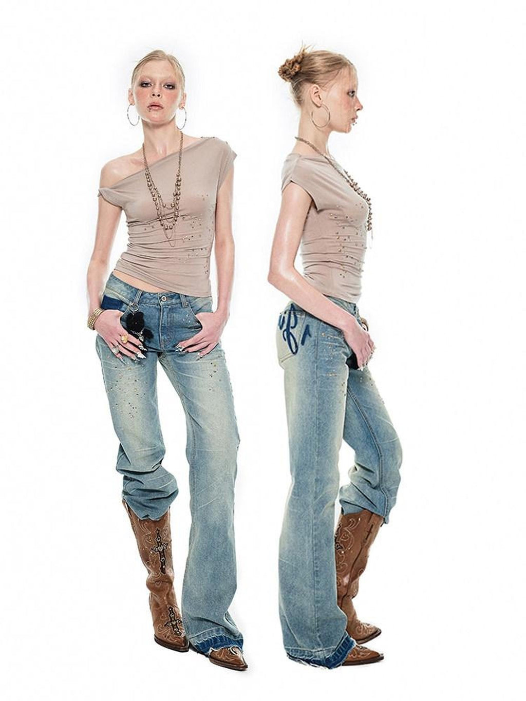 1JINN STUDIO Soft Lyocell Stretch Slim Fit Slanted Neck Casual Women Short Sleeve T-Shirts