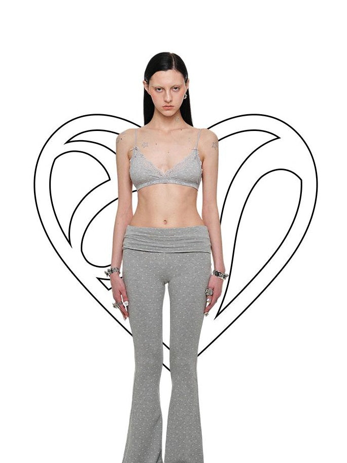 1JINN STUDIO Soft Printed Sweet Slim Low Waist Flare Pants Women Casual Top & Pants Sets