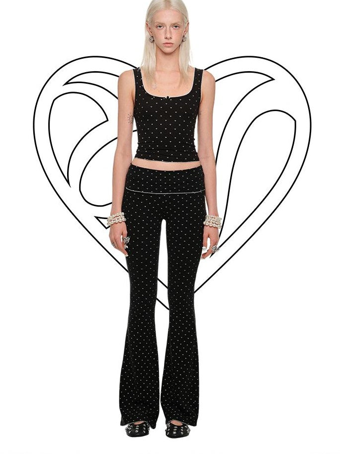 1JINN STUDIO Soft Printed Sweet Slim Low Waist Flare Pants Women Casual Top & Pants Sets