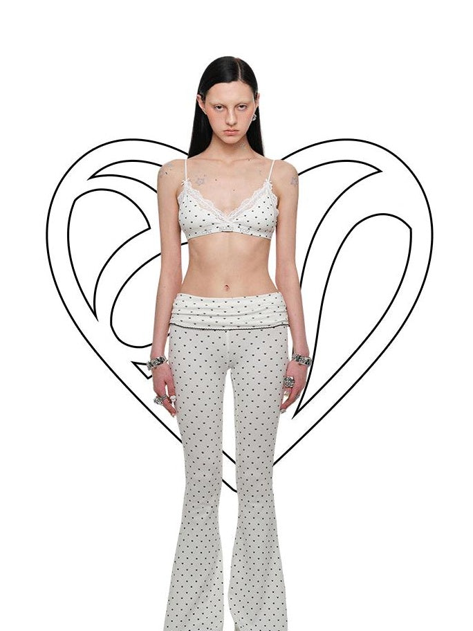 1JINN STUDIO Soft Printed Sweet Slim Low Waist Flare Pants Women Casual Top & Pants Sets