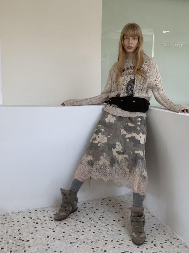1JINN STUDIO Soft Slim Hollow Out Distressed Knit Pullover Womens Office Acrylic Sweaters