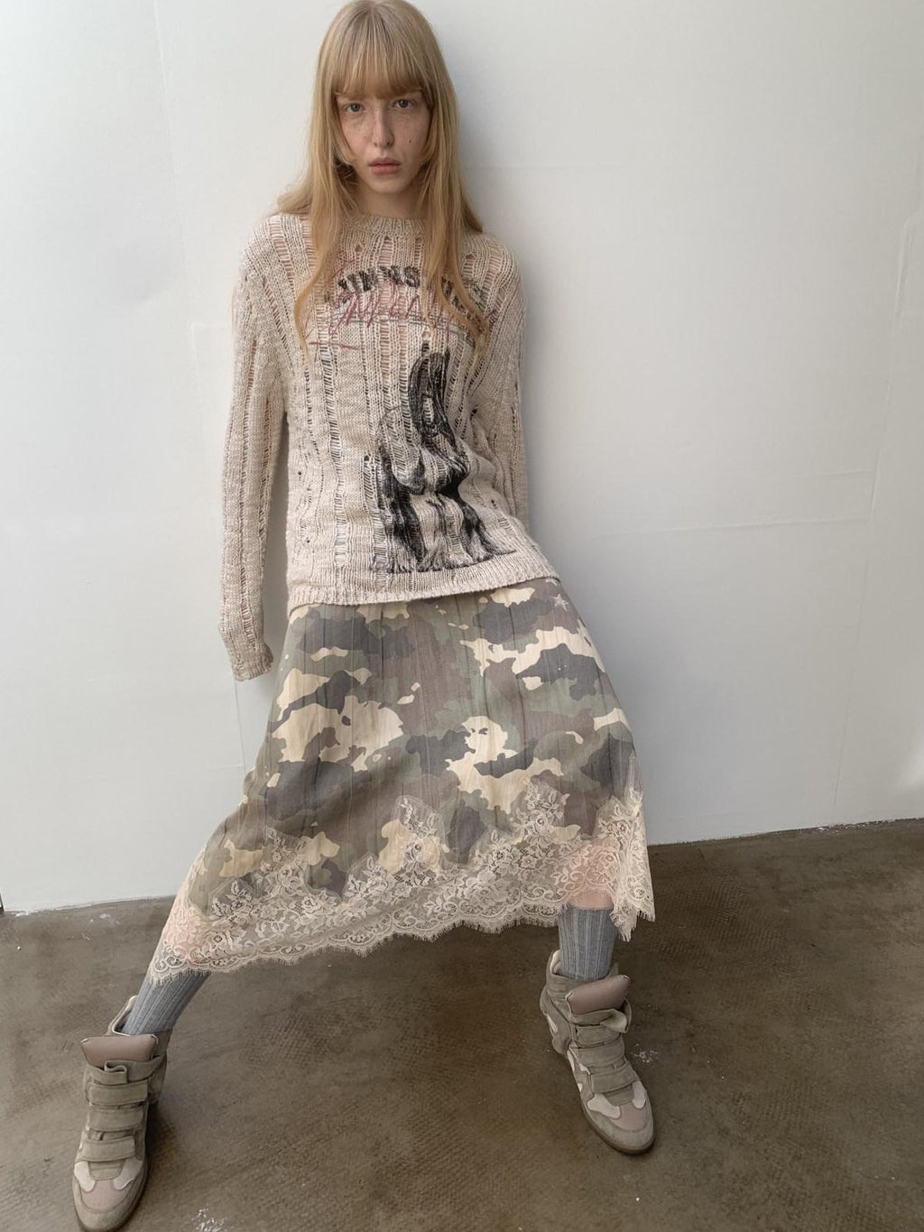 1JINN STUDIO Soft Slim Hollow Out Distressed Knit Pullover Womens Office Acrylic Sweaters