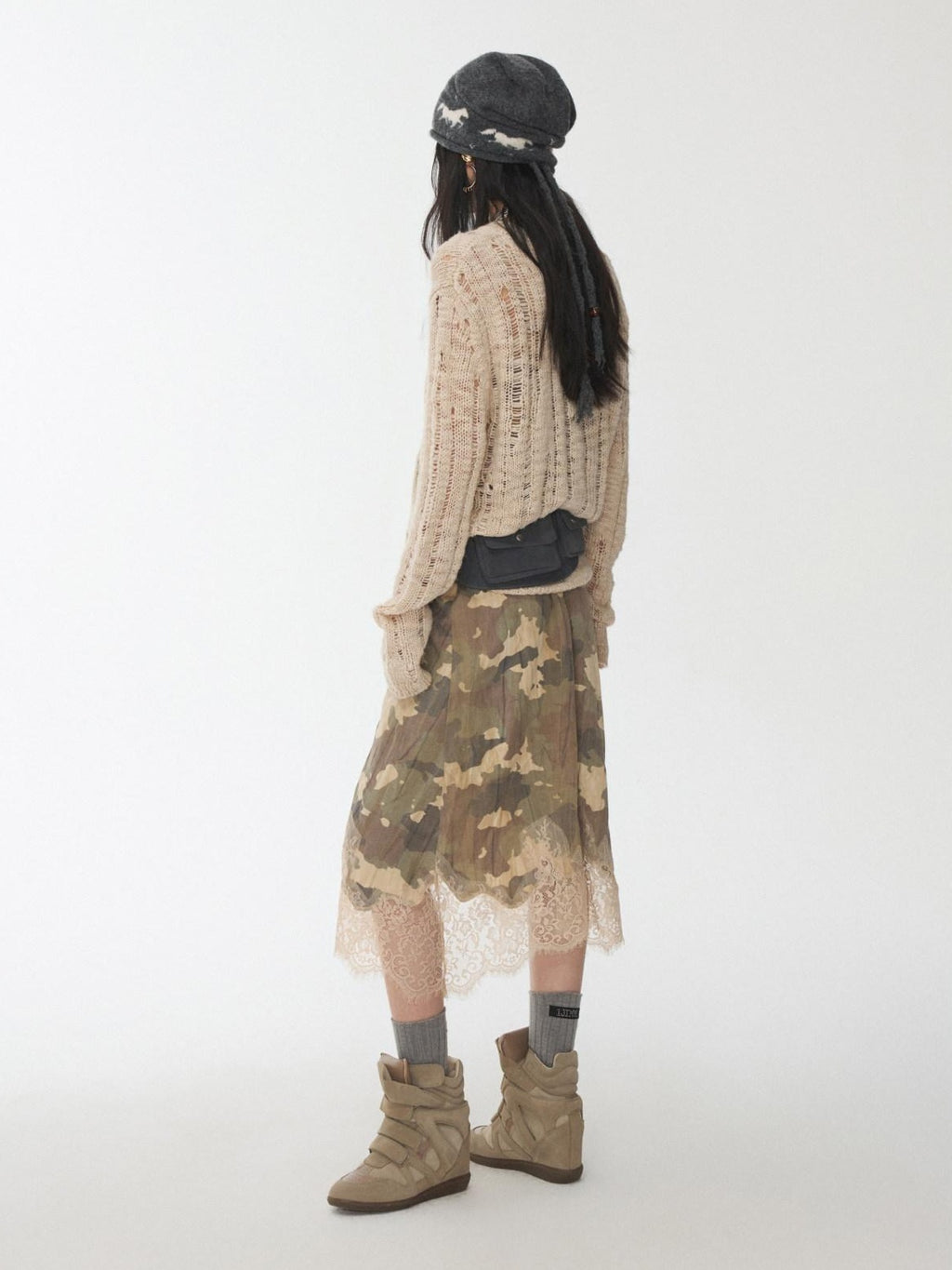 1JINN STUDIO Soft Slim Hollow Out Distressed Knit Pullover Womens Office Acrylic Sweaters
