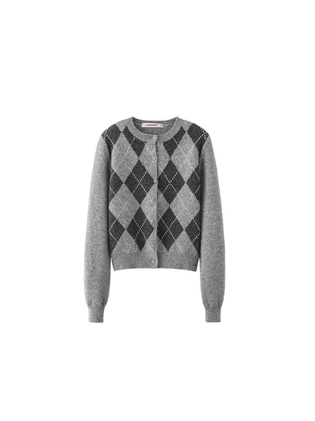 1JINN STUDIO Soft Stretch Poly Wool Blend V-neck Argyle Button Longsleeve Women Cardigans