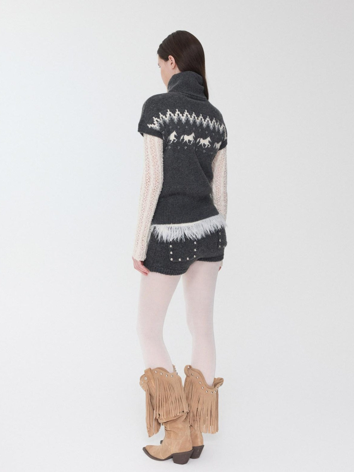 1JINN STUDIO Soft Thick Cropped High Neck Pullover Casual Knit Womens Polyester Wool Sweaters