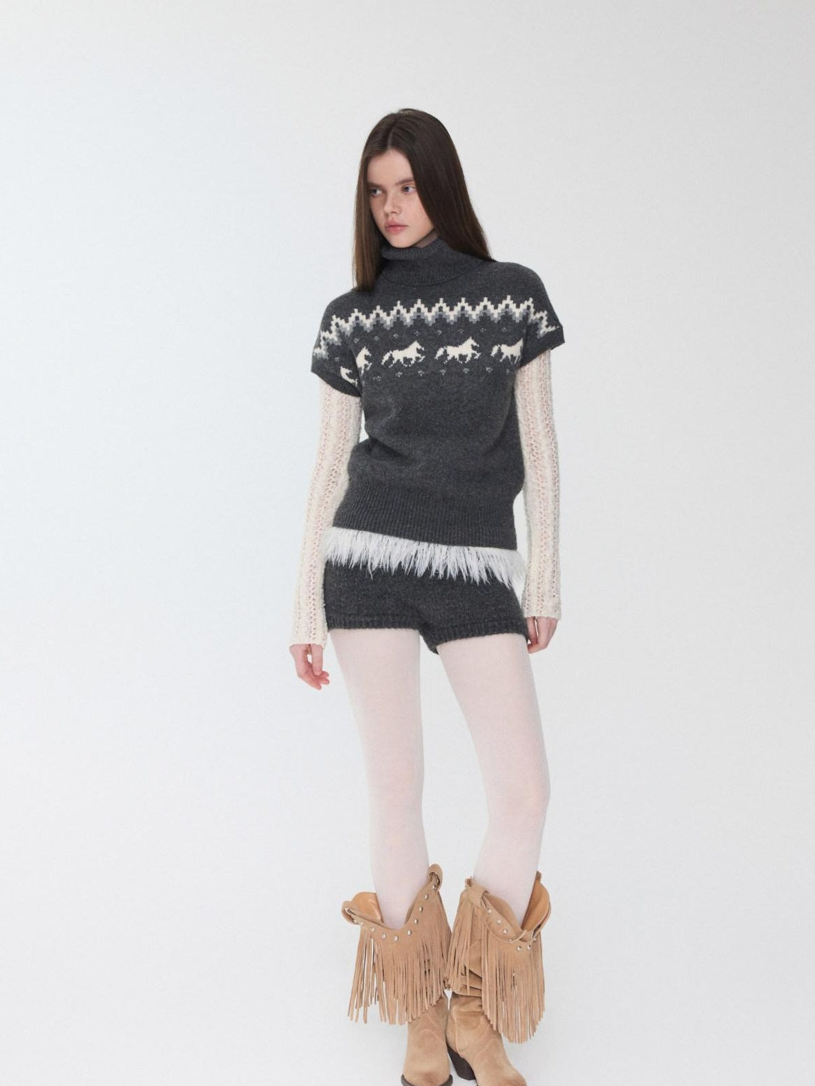 1JINN STUDIO Soft Thick Cropped High Neck Pullover Casual Knit Womens Polyester Wool Sweaters