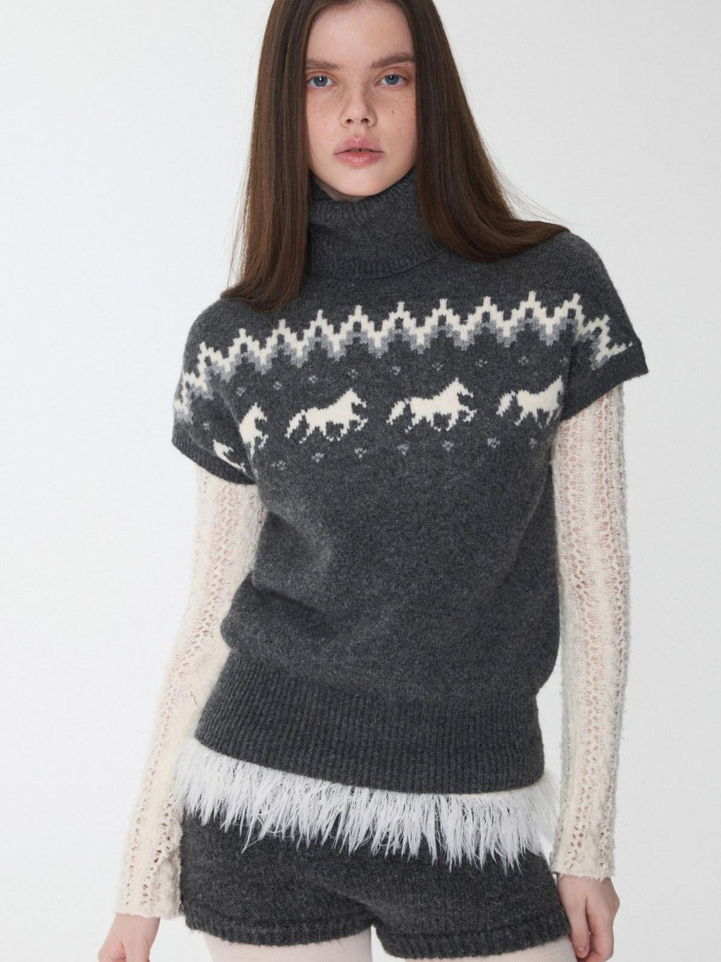 1JINN STUDIO Soft Thick Cropped High Neck Pullover Casual Knit Womens Polyester Wool Sweaters