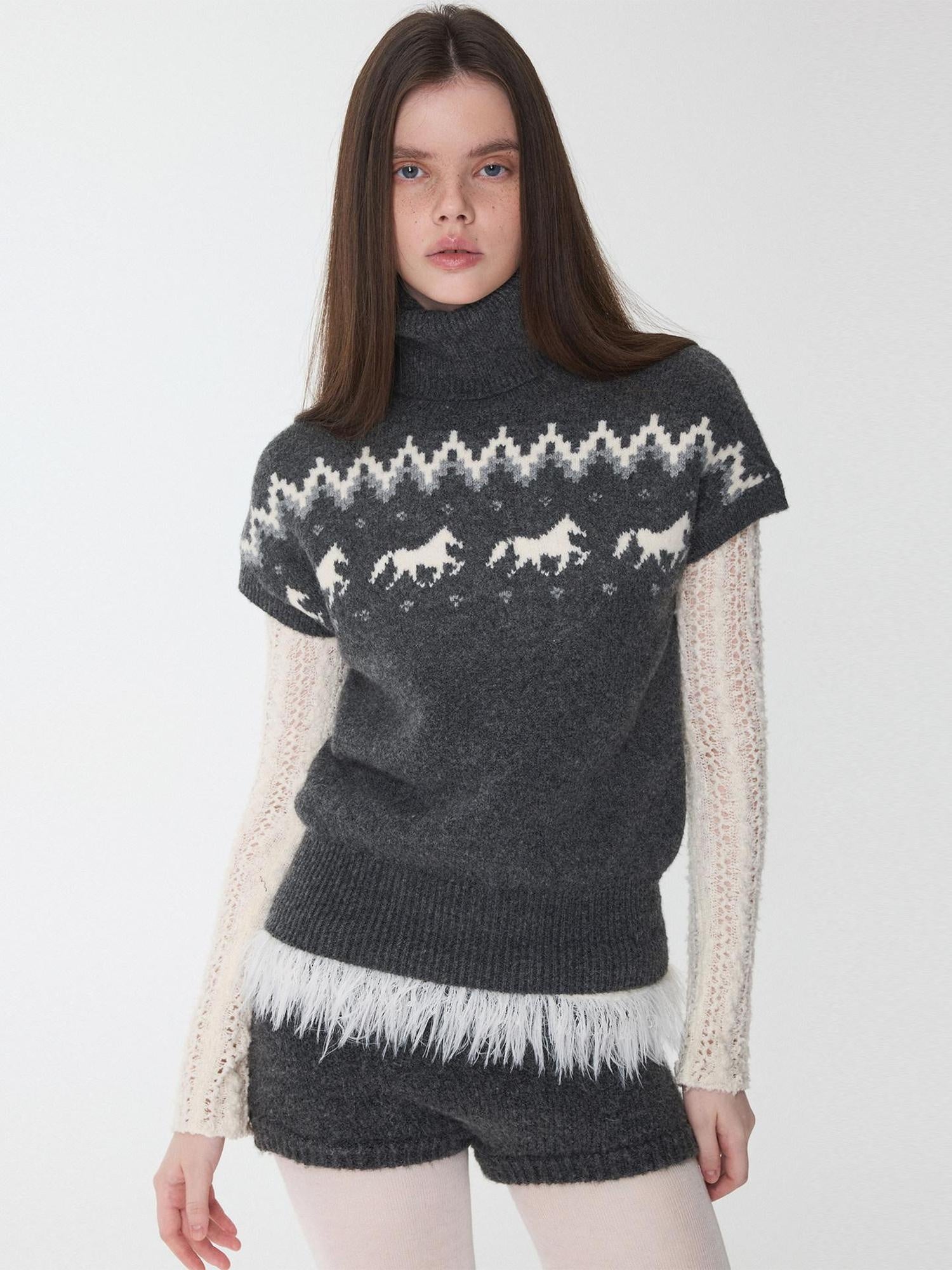 1JINN STUDIO Soft Thick Cropped High Neck Pullover Casual Knit Womens Polyester Wool Sweaters
