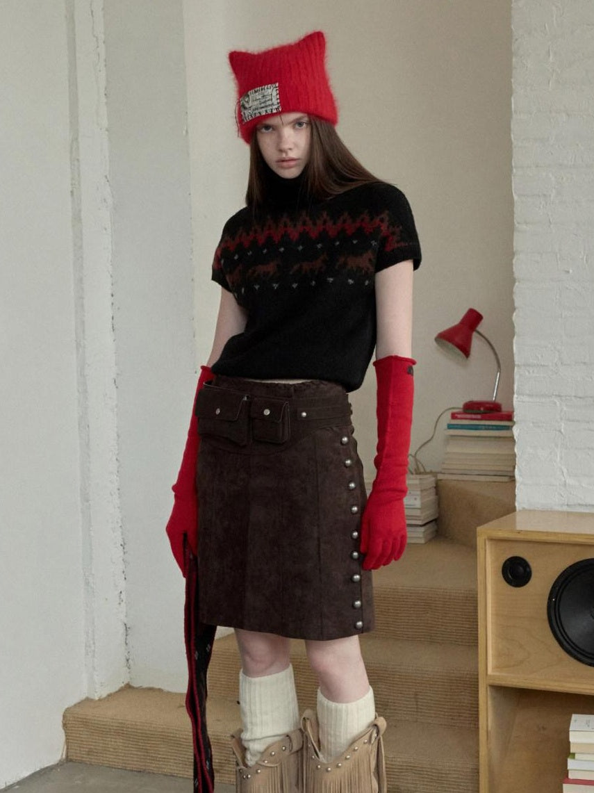 1JINN STUDIO Soft Thick Cropped High Neck Pullover Casual Knit Womens Polyester Wool Sweaters