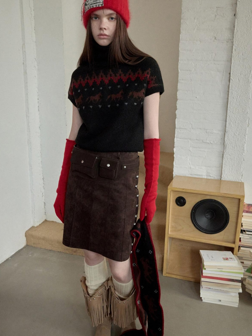 1JINN STUDIO Soft Thick Cropped High Neck Pullover Casual Knit Womens Polyester Wool Sweaters