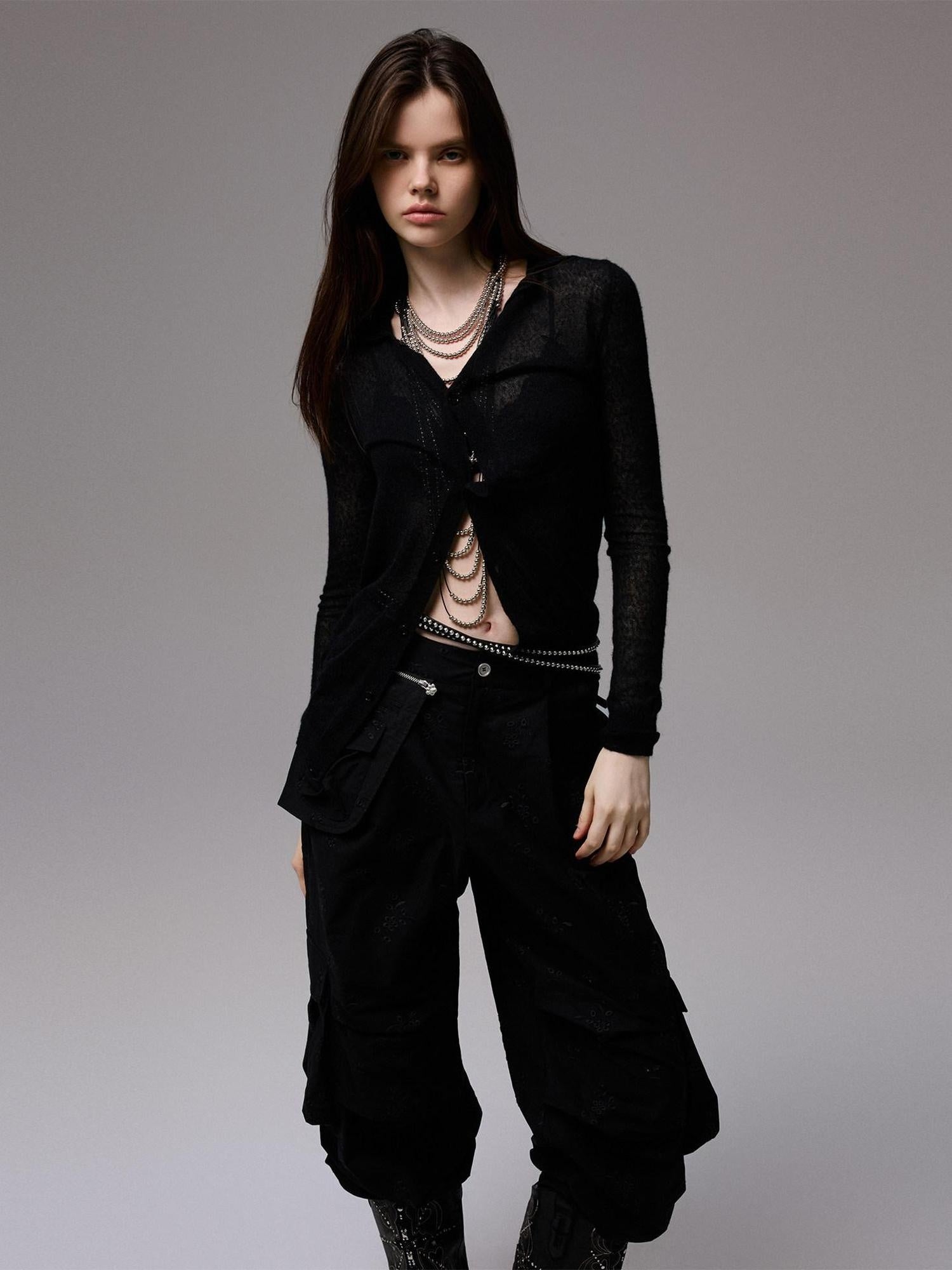 1JINN STUDIO Soft Ultra Thin Slim Fit Polo Collar Button Solid Knitwear For Women Cardigans