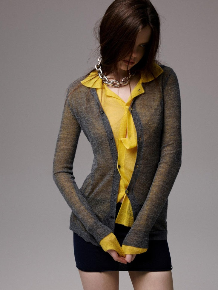 1JINN STUDIO Soft Ultra Thin Slim Fit Polo Collar Button Solid Knitwear For Women Cardigans