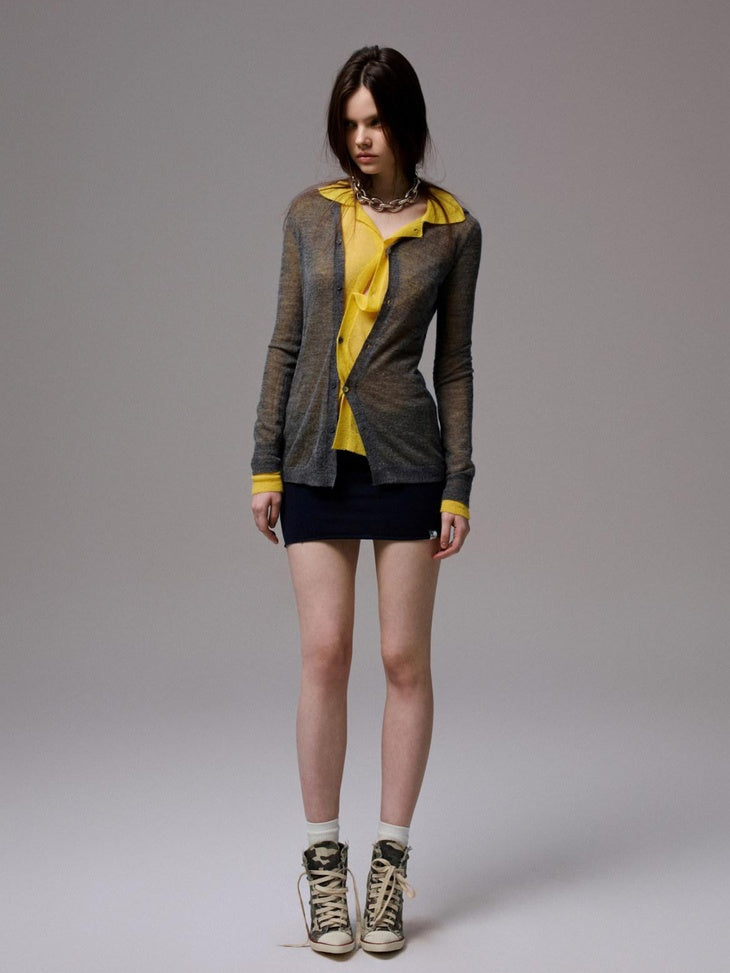 1JINN STUDIO Soft Ultra Thin Slim Fit Polo Collar Button Solid Knitwear For Women Cardigans