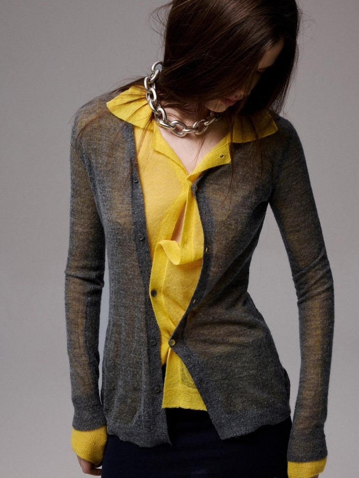1JINN STUDIO Soft Ultra Thin Slim Fit Polo Collar Button Solid Knitwear For Women Cardigans