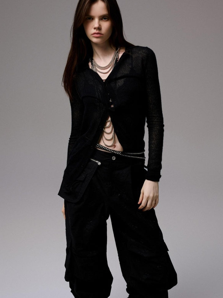 1JINN STUDIO Soft Ultra Thin Slim Fit Polo Collar Button Solid Knitwear For Women Cardigans