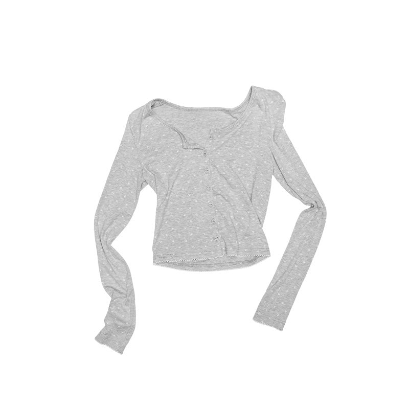 1JINN_STUDIO_Soft_Viscose_Slim_Lace_Polka_Dot_Button_Cardigan_Cropped_Long_Sleeve_T-Shirts_MISSTT
