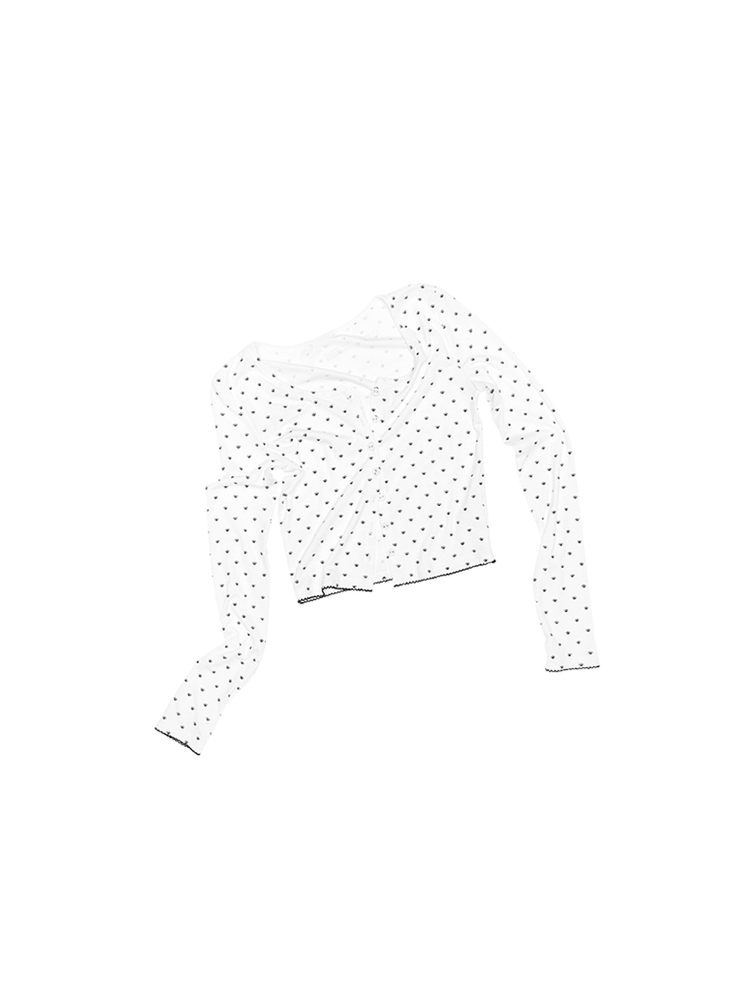 1JINN STUDIO Soft Viscose Slim Lace Polka Dot Button Cardigan Cropped Long Sleeve T-Shirts