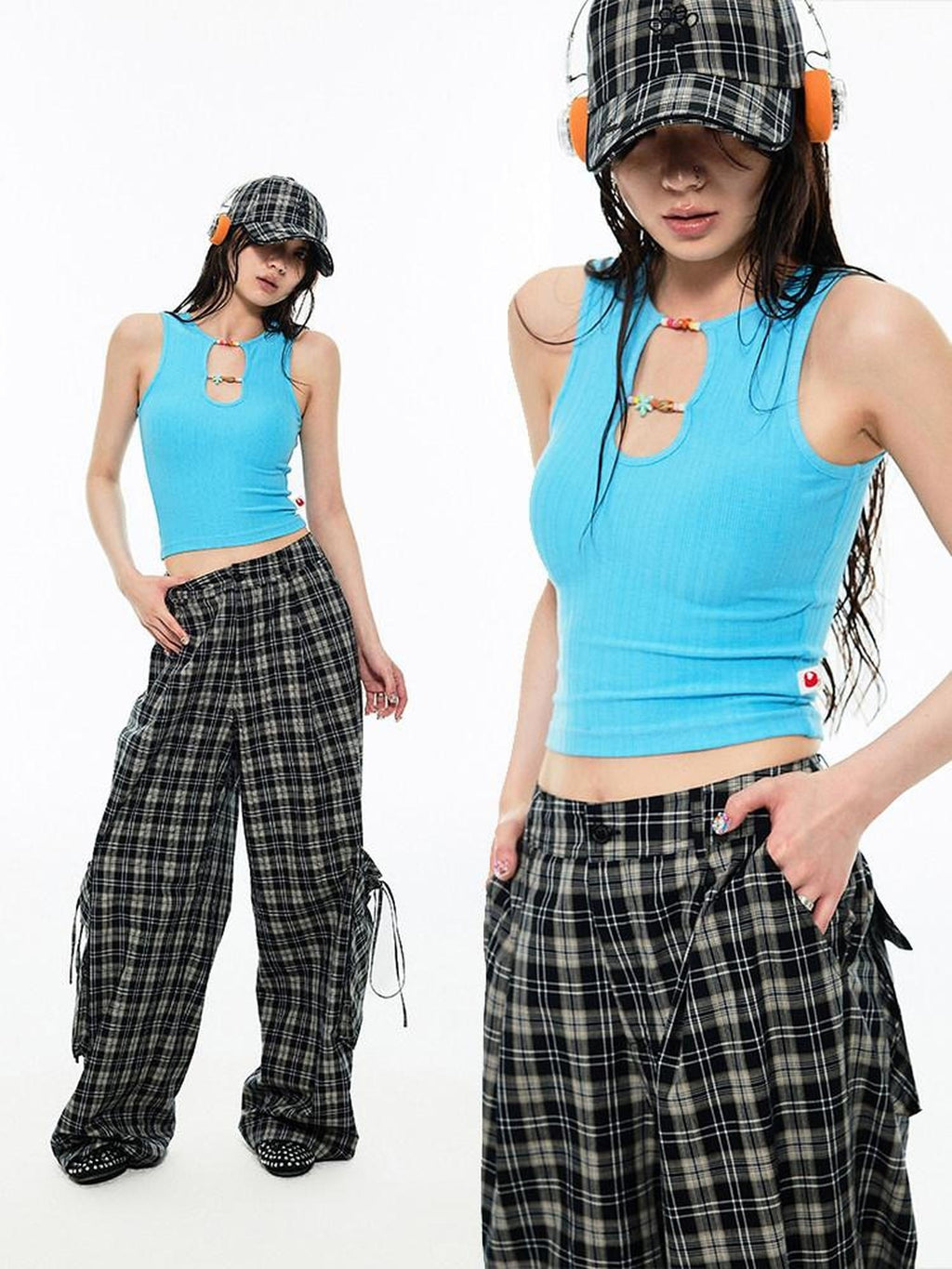 1JINN STUDIO Soft Viscose Stretch Slim Fit H Silhouette Cropped Women Solid Short Tank Tops