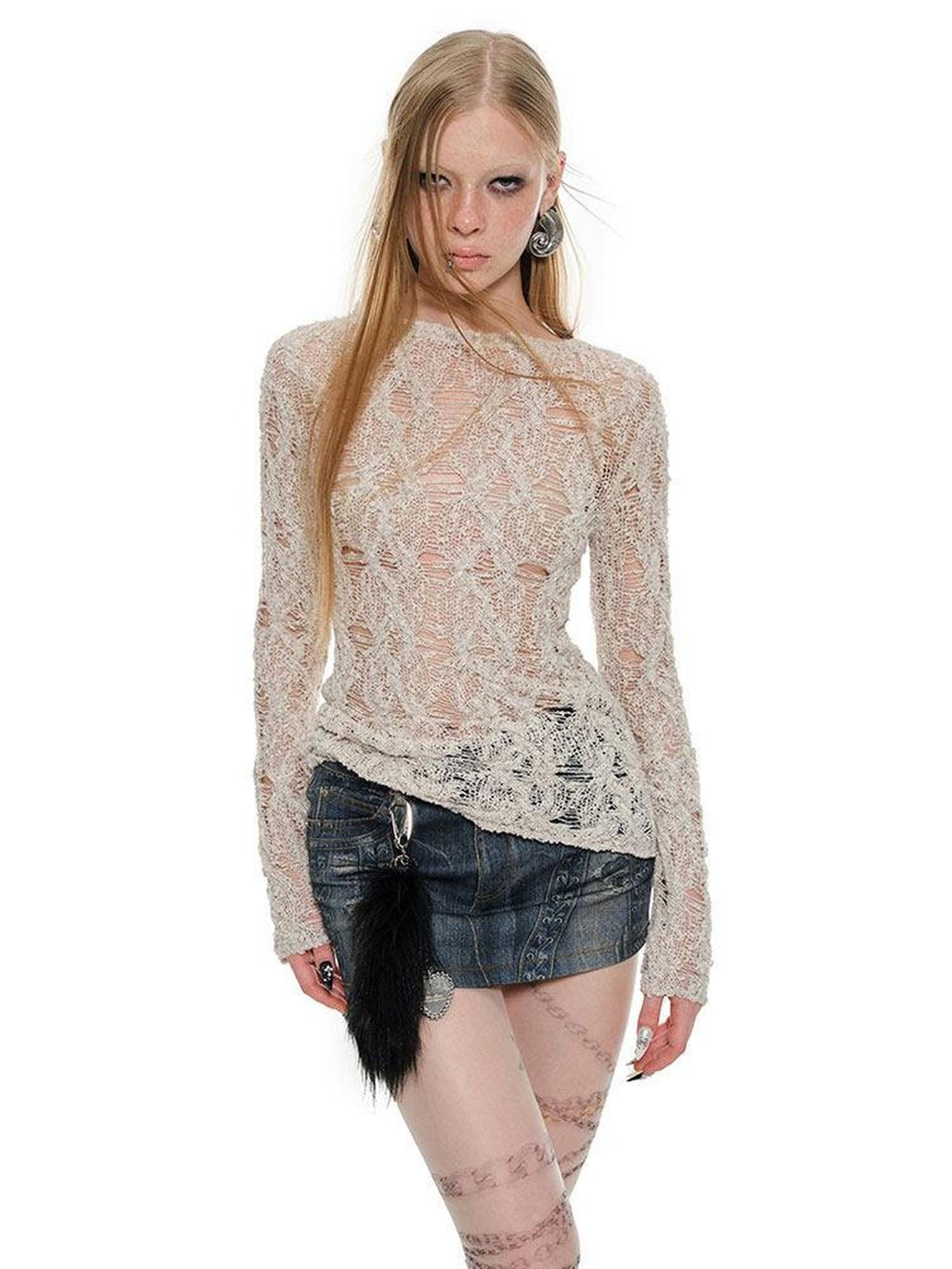 1JINN STUDIO Soft Waist Cinch Dark Gothic Slim Fit Crew Neck Women Long Sleeve T-Shirts