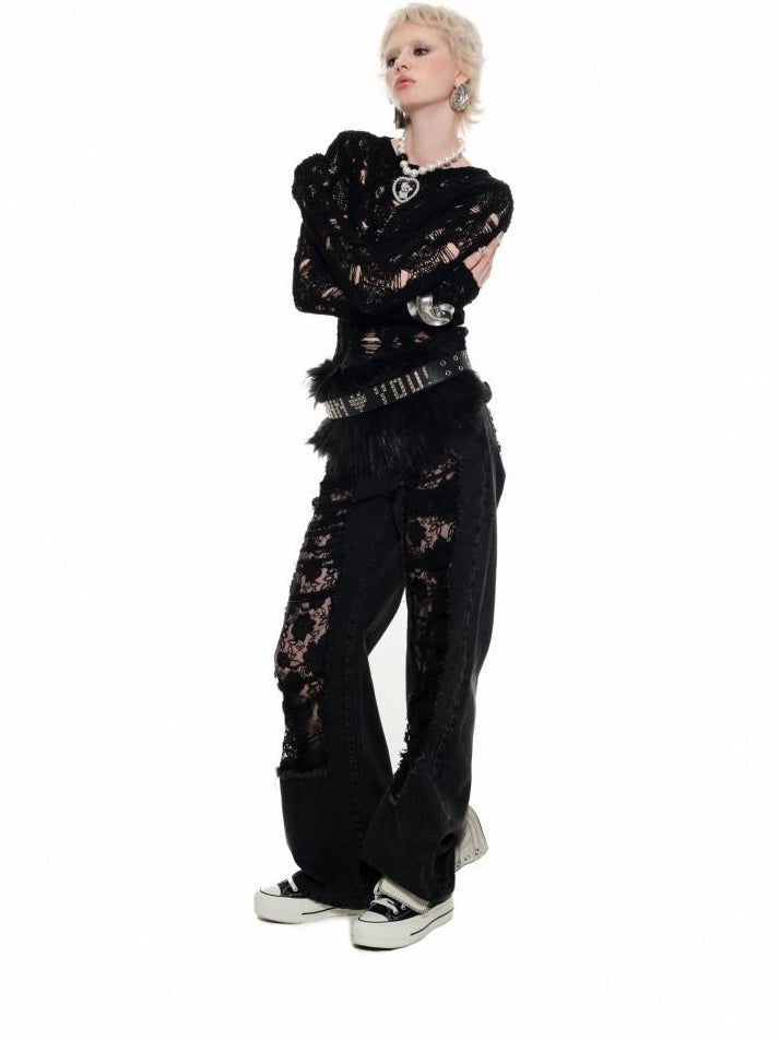 1JINN STUDIO Soft Waist Cinch Dark Gothic Slim Fit Crew Neck Women Long Sleeve T-Shirts