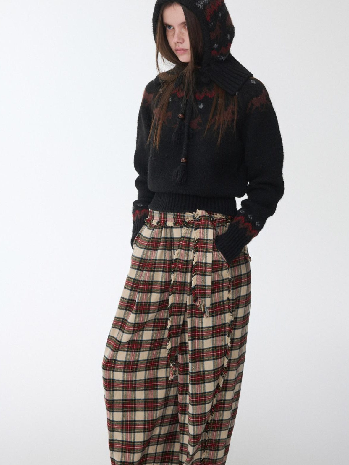 1JINN STUDIO Soft Warm Knit Street Slim Fit Raw Edge Women Crew Neck Pullover Sweaters