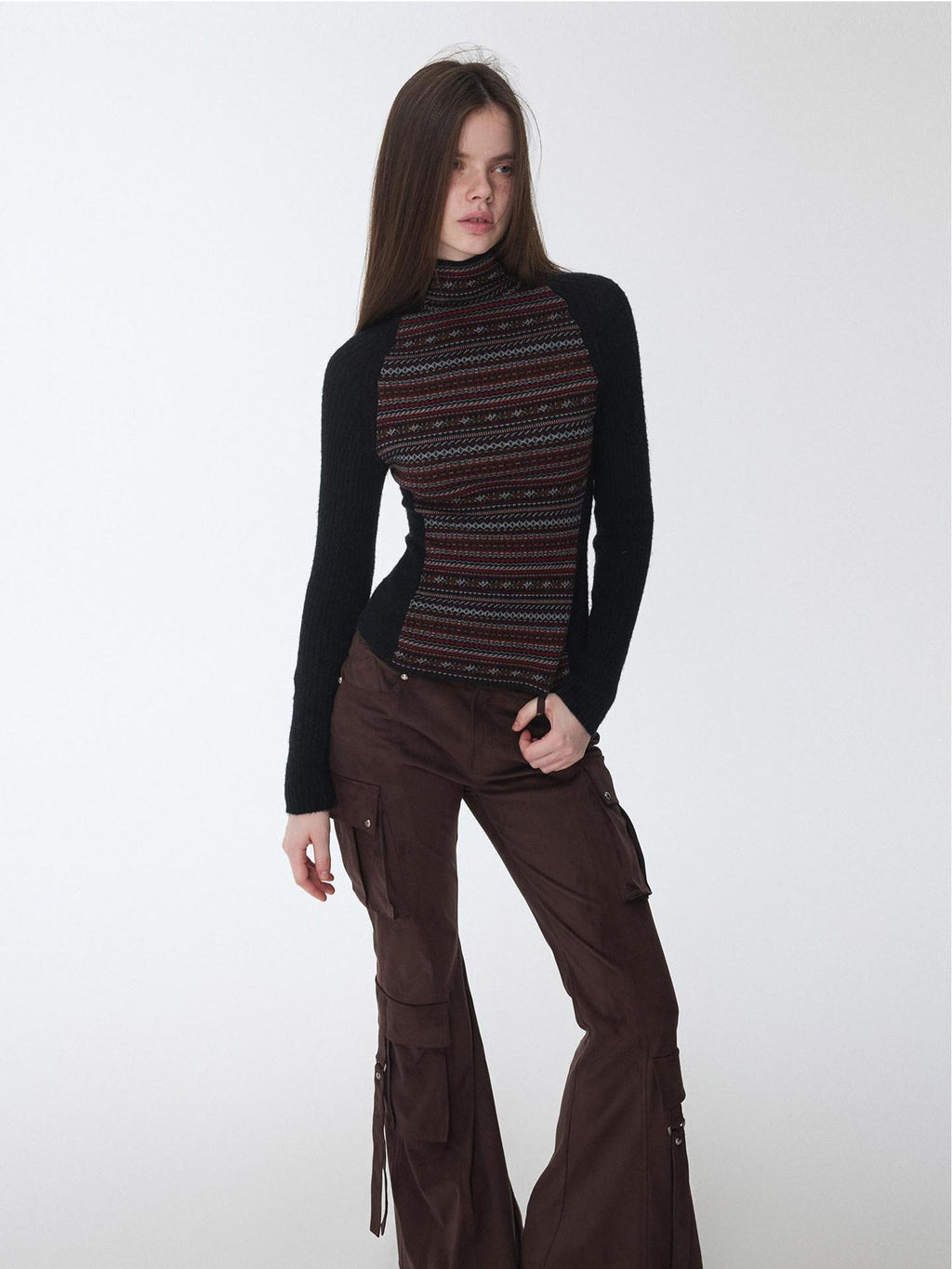 1JINN STUDIO Soft Wool Blend Slim Fit Raglan Letter Knit Pullover Women Long Sleeve T-Shirts