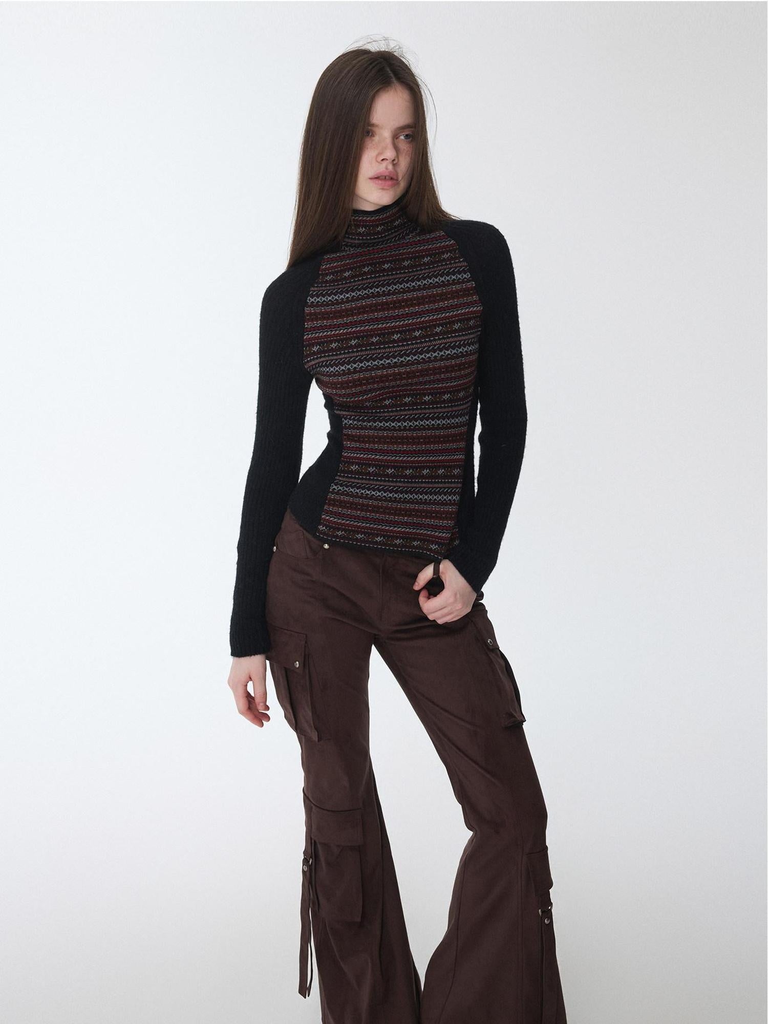 1JINN STUDIO Soft Wool Blend Slim Fit Raglan Letter Knit Pullover Women Long Sleeve T-Shirts