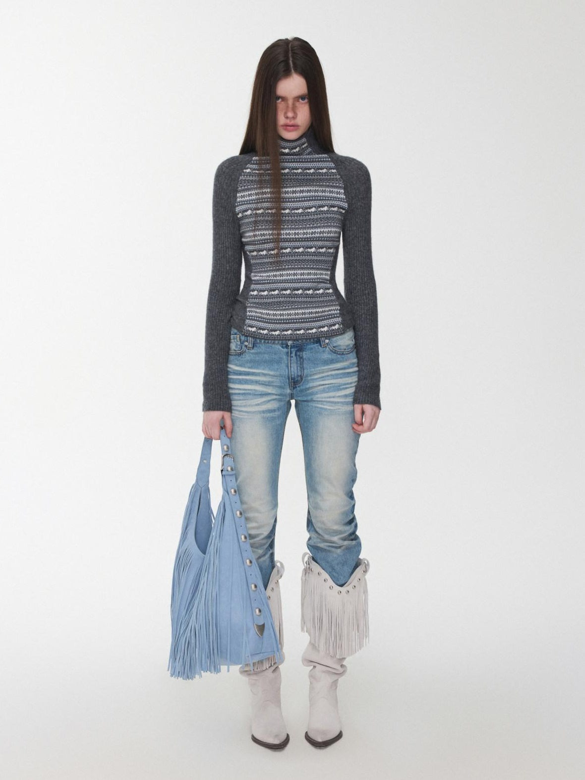 1JINN STUDIO Soft Wool Blend Slim Fit Raglan Letter Knit Pullover Women Long Sleeve T-Shirts