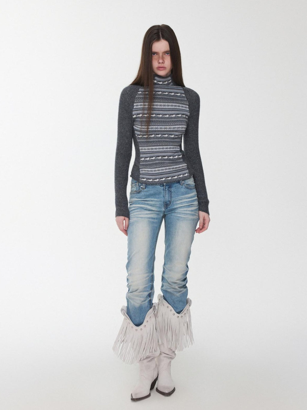 1JINN STUDIO Soft Wool Blend Slim Fit Raglan Letter Knit Pullover Women Long Sleeve T-Shirts