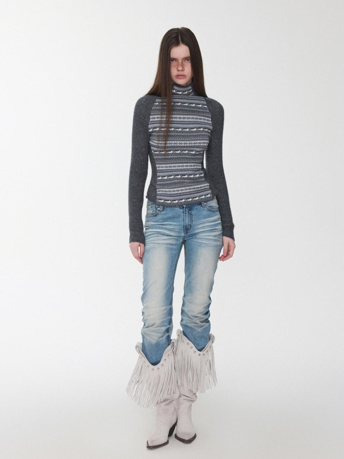 1JINN STUDIO Soft Wool Blend Slim Fit Raglan Letter Knit Pullover Women Long Sleeve T-Shirts