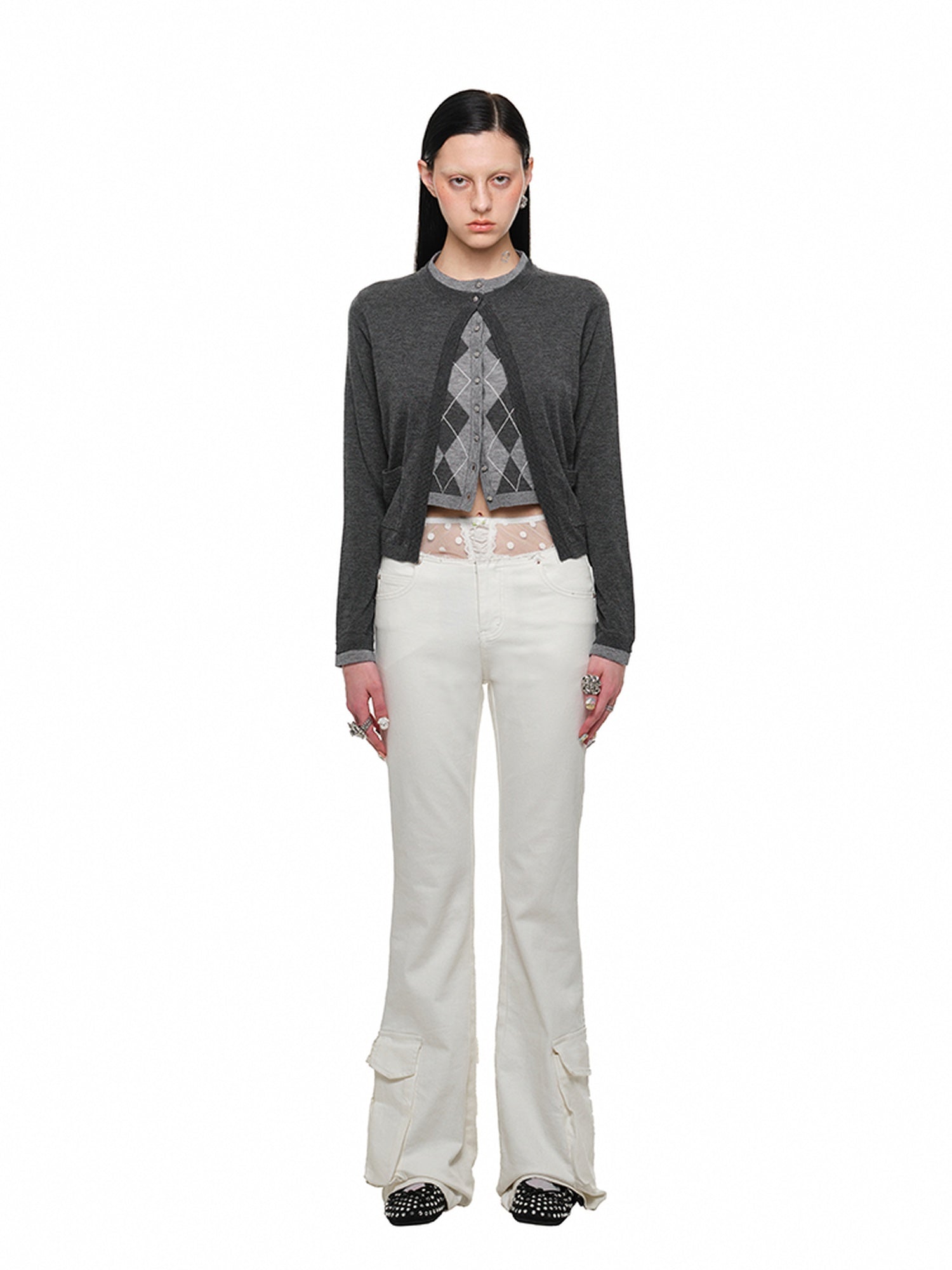 1JINN STUDIO Soft Wool Blend Slim Knit Cardigan And Shorts Commuter Women Casual Sweater Sets