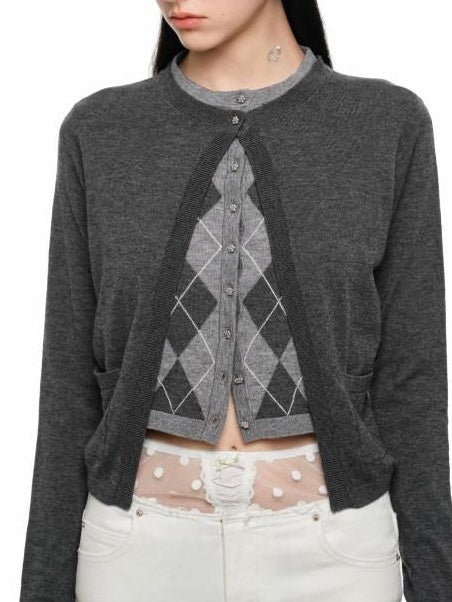 1JINN STUDIO Soft Wool Blend Slim Knit Cardigan And Shorts Commuter Women Casual Sweater Sets