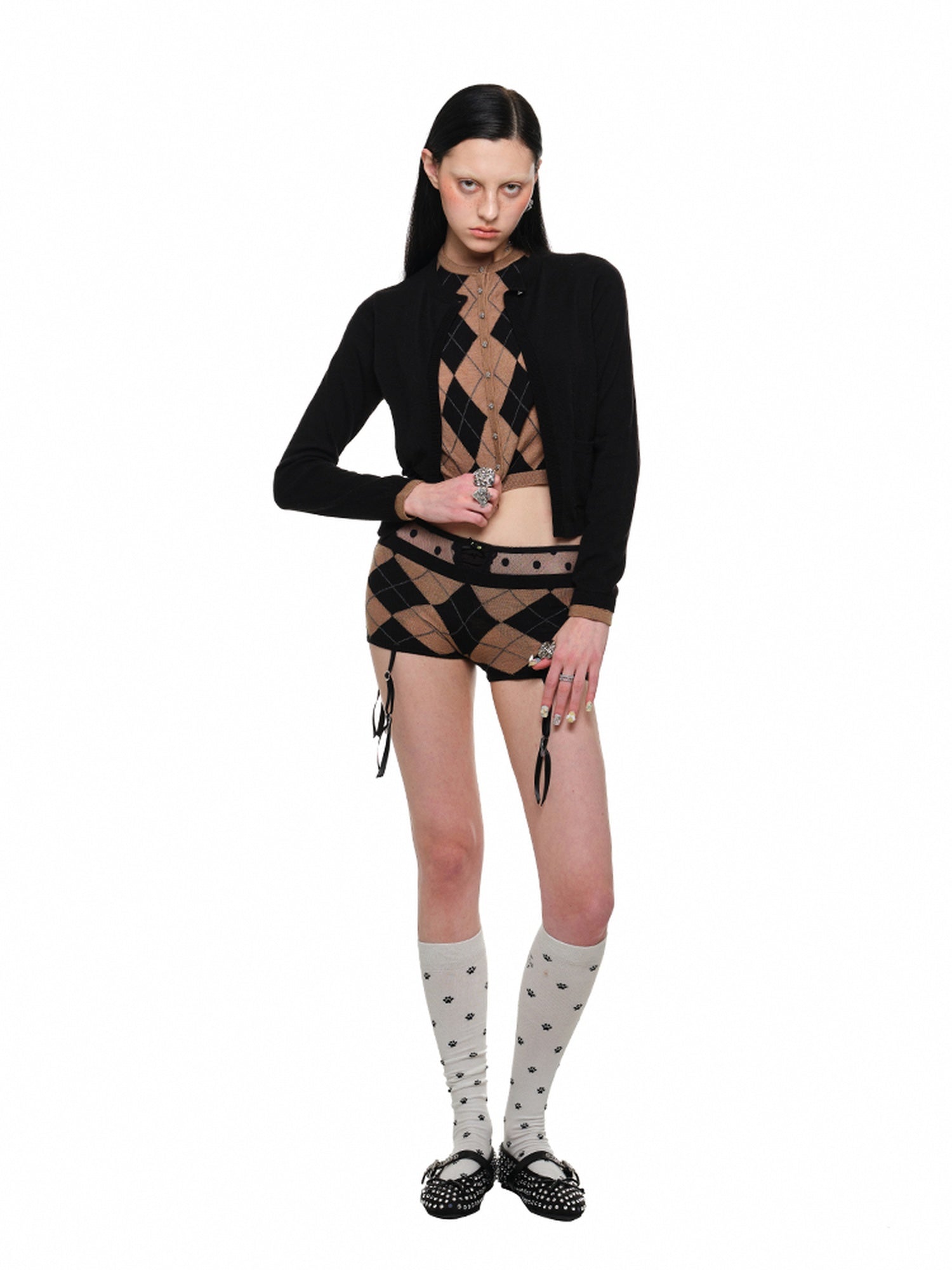 1JINN STUDIO Soft Wool Blend Slim Knit Cardigan And Shorts Commuter Women Casual Sweater Sets