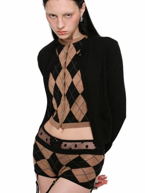 1JINN STUDIO Soft Wool Blend Slim Knit Cardigan And Shorts Commuter Women Casual Sweater Sets