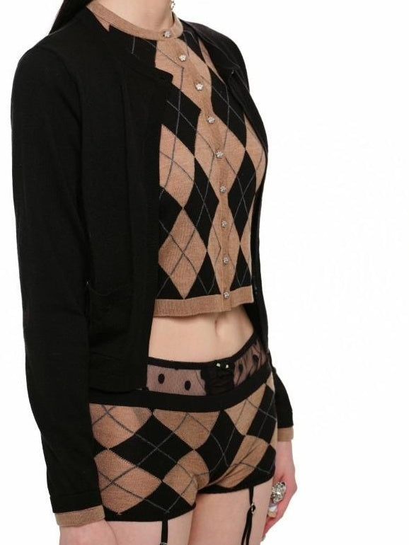 1JINN STUDIO Soft Wool Blend Slim Knit Cardigan And Shorts Commuter Women Casual Sweater Sets