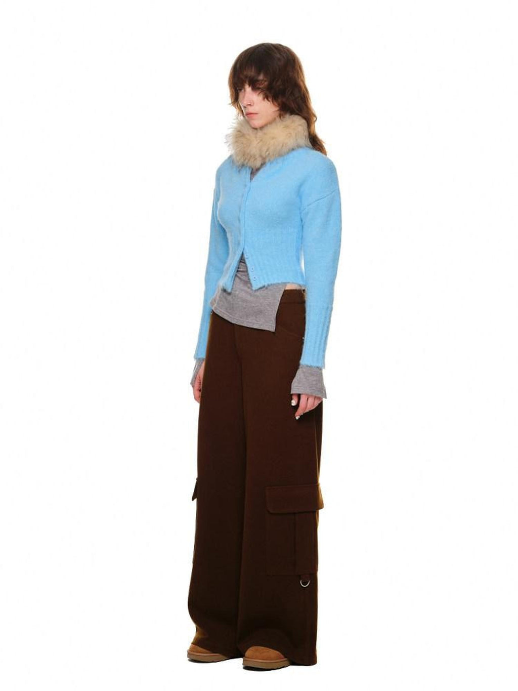 1JINN STUDIO Soft Wool Blend Solid Crewneck Long Sleeve Office Women Two Piece Set Cardigans
