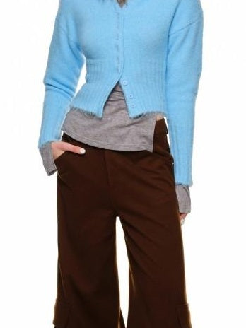1JINN STUDIO Soft Wool Blend Solid Crewneck Long Sleeve Office Women Two Piece Set Cardigans